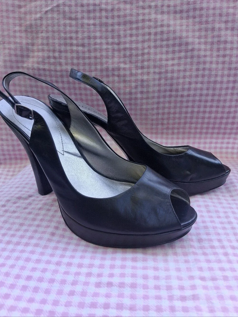 GUESS Black Peep-Toe Slingback Heels
